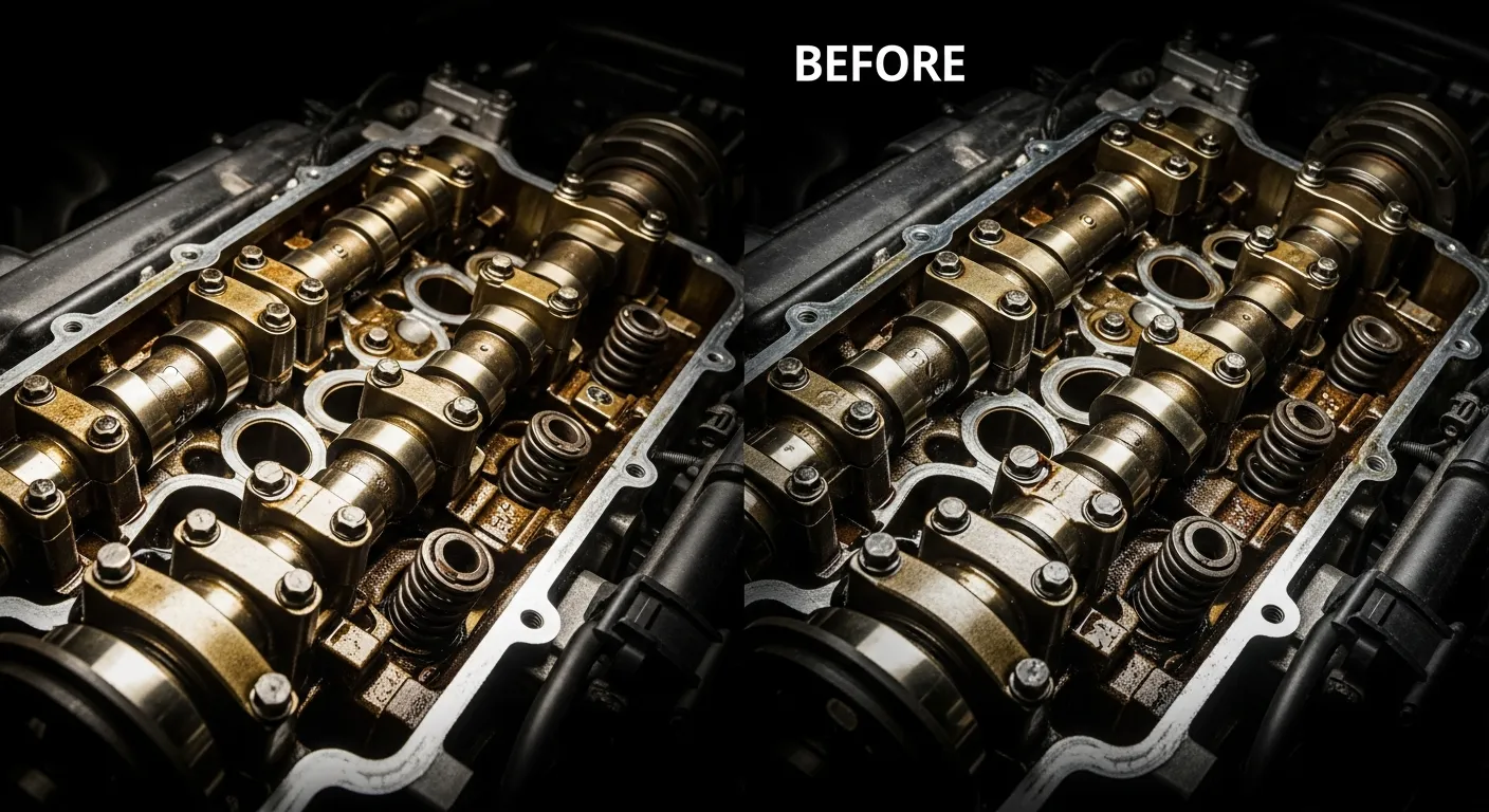 Saubere, glänzende Motorinnenteile nach einer erfolgreichen Motorspülung